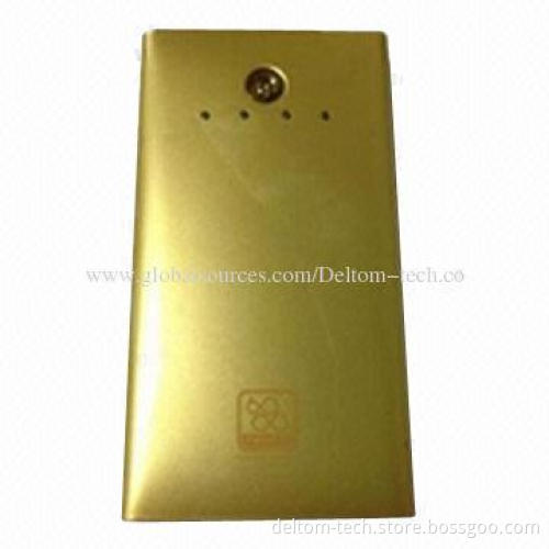 Golden color portable power bank, super-slim, 4,000mAh capacity, built-in 18650 battery
